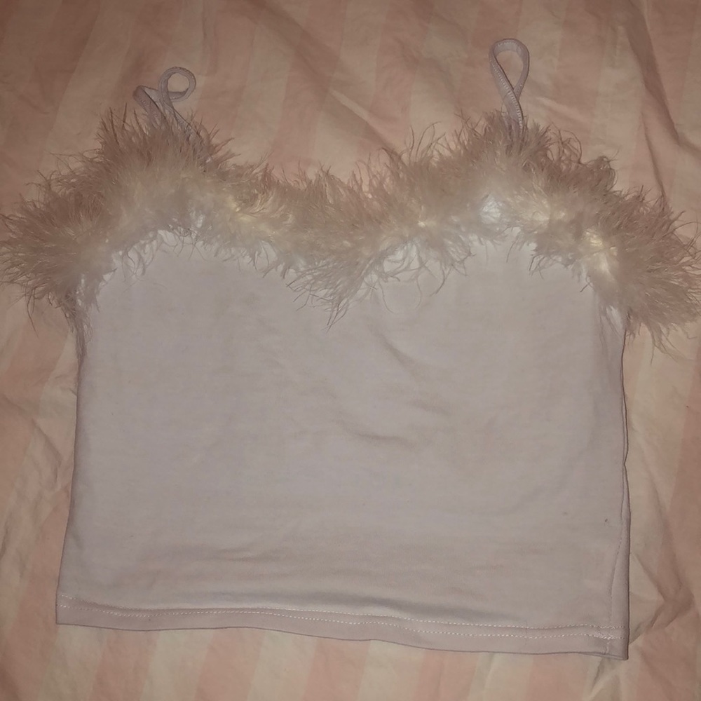 white fuzzy tank top